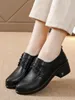 Dress Shoes 2023 Spring Lace-up High Quality Leather Black Women Pumps Plus Size Trendy Heeled