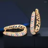 Hoop oorbellen Three Graces Luxe Multicolor Cubic Zirconia Geelgoud kleur groot voor vrouwen Wedding Party Sieraden E0310