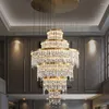 シャンデリアリビングルーム用のモダンな豪華なクリスタルシャンデリアゴールドリング階段ランプLED屋内照明器具