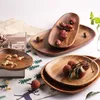 Tallrikar vintage trä oregelbundet oval fast färg pannplatta frukträtter tefat te bricka efterrätt middag bordsartiklar