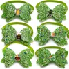 Dog Apparel 50/100pcs ST Patrick's Day Shiny Pet Bowties Green Cat Neckties Collar Small Grooming Supplies Clover Bows