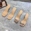 Sandalen Eopard Druck Offene spitze High Heels Frau Transparent Plexiglas Flip Flops Klare Ferse Schuhe Gladiator PVC Casual Flache