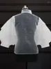 Women's Blouses Women Beige doorziet door ruches elegante vrouwelijke chiffon tops blouse groot formaat voor dames met bowtie 2023 lente mode