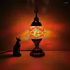 Lampes de table Lampe de mosaïque turque Vintage Art déco Verre artisanal Lampe de lit romantique décorative pour café El