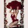 Stage Wear Nightclub Opening Gogo Dance Costume Red Feather Fan Stretch Jumpsuit Pole Dancing Clothes Rave Festival Clothing VDB1934