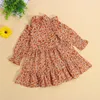 Girl Dresses Little Girls Floral Print Dress Cute Long Sleeve Ruffle Collar Loose A-Line For Holiday Beach 2-7Y Toddler