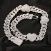 Chaînes 16 MM Miami Cubain Bracelet Collier Avec De Grands Coeurs Glacé Baguette Cubic Zirconia Fashion Hiphop JewelryChains