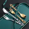 Dinnerware Sets 24pcs Gold Royal Tableware Set Stainless Steel Western Cutlery Beef Knife Dessert Fork Tea Spoon Dishwasher Safe