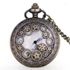 Pocket Watches Vintage Retro Black Hollow Gear Movement Quartz Watch Fob Pendant Gift With Chain