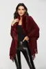 Tricots pour femmes 2023 Col de fourrure d'hiver Châles et enveloppes Cardigan Pull Femmes Bohème Fringe Batwing Manches Ponchos Cardigans Manteau