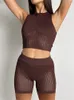 Women's Tracksuits WLWXR Summer Sexy Outifits For Women Two 2 Piece Sets Womens 2023 Black See Through Sleeveless Crop Top Outfits Female