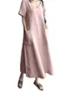 Sukienki imprezowe Letnie damskie literatura spódnicy i sztuka guofeng retro bawełniana bielizna kieszonkowa luźna luźna sukienka z dużym wahadłem
