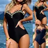 Dames zwemkleding vrouw sexy een stuk zwempak push omhoog vrouwen ruche schouder bodysuit badpak zwemkleding strandkleding voor dame