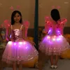 مجموعات الملابس للأطفال الفتيات الجنية Cosplay Costume Set Set Metalliclic Sconesless Tutu Dress LED Butterfly Angel Wing Wand Beadband up 4pcs
