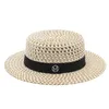 Breda randen hattar sommarkvinnor sunhat platt toppväv halmlock för kvinnlig 56-58 cm huvudomkrets utomhus strand semester liten Ty0092bredd ol