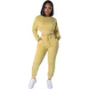 Women's Two Piece Pants 2023 Women Autumn And Winter Thread Long Sleeve Round Neck Brushed Hoody Elastic Leisure Sports Two-Piece Set