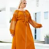 Vêtements ethniques 2023 musulman digne et confortable arabe femmes robe jaune diamant géométrique brodé ceinture Caftan