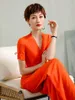 Women's Jumpsuits & Rompers 2023 Women Summer Party Jumpsuit High Street Chiffon Elegant V-neck Wide Leg Orange Plus Size 3XL 4XL