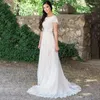 2023 Wspaniałe suknie ślubne Boho suknie ślubne szyfonowe koronkowe koronkowe rękawy Krótkie czapki Ruche plisat Train A line Beach Country Custom Made Plus Size Vestido de novia