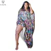Casual Kleider VAZN 2023 Gedruckt Offene Gabel Bodenlangen Kleid Urlaub Lange Afrikanische Stil Ärmel V-ausschnitt Frauen