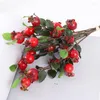 Decorative Flowers Artificial High Quality Rose Fruit Pomegranate Berries Bouquet Floral Garden Home Decoration Fake Plants