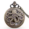 Pocket Watches Vintage Steampunk Hollow Octopus Quartz Watch With Chain Black/Bronze Necklace Pendant Fob for Kids Män Women Gift