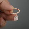 Wedding Rings RongXing Korean Geometric Crystal Dangle Ring Stacking Minimalist Thin For Women Silver Color Rose Gold Zircon