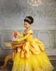 노란색 레이스 크리스탈 꽃 소녀 드레스 Bateau Balll 가운 어린 소녀 결혼식 저렴한 친교 대회 가운