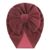 Bérets Solide Couleur Bébé Chapeau Mignon Arcs Turban Chapeaux Mode Chaud Bonnet Élastique Bandeau Bonnet D'hiver Petit Skullies Bonnets Casquettes Filles Garçon