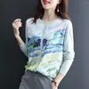 Women's Knits Knitted Cardigan Women's Chiffon Splicing Sweater Spring 2023 And Autumn Loose Printed Top