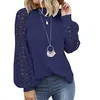 Women's T Shirts 2023 European And American Foreign Trade Explosive Round Neck Long Sleeve T-shirt Lace Stitching Loose Top