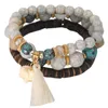 Strand pärlstav strängar etnisk bohemisk tassel strand charm armband för kvinnor boho flerskikt pärlor kristallsmycken armband set femme 202