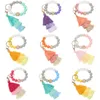 Nyckelringar Färgglada silikonpärlor Keychain för kvinnor Multilayer Tassel Armband Keyring smycken Tillbehör