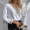 Женские блузки Blusas осенние кружевные рубашка с длинным рукавом женские топы с твердыми v Neck Выясня