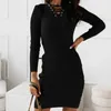 Casual Dresses Womens Dress Sheath Party Solid Color Slim Bandage V Neck Sweater Vestido Feminino