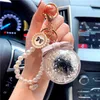 Key rings New bowknot immortal flower pearl chain key chain creative rose car key chain bag Pendant Gift Girl