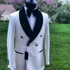Men's Suits Arrvial Hand Made White PAISLEY With Black Satin Shawl Lapel 2 Pieces(Jacket Pants) Dinner Suit For Wedding