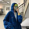 Herrtröjor 2023 Autumn and Winter Youth Fashion Lose Zebra Print Korean Hooded Sweatshirt Casual Top Blue/Black