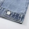 Женские жилеты BF Blue Denim Женщины 2023 Винтажный корейский большой карманный карман