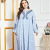 Ethnic Clothing 2023 Muslim Large Size Fashion Stripe Heavy Industry Embroidery Women's Temperament Printed Long-sleeved Casual Dress