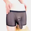 Unterhosen Die sexy Herren transparente Mesh-Dessous Boxer Penis Cock Unterwäsche mit Elefantenwölbung Schwarz Weiß Farbe für Mann Homosexuell