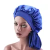 Beanies Beanie/Skull Caps Vrouwen strekken Satin Bonnet Long Hair Care Night Sleep Hoed met brede stropdassen Pas Styling Cap Silk Head Wrap Shower aan