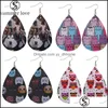 Dangle Lustre Mode Pu Cuir Goutte D'eau Imprimé Animal Chien Chat Hibou Boucles D'oreilles Placage Crochet Boucle D'oreille Cadeau Designer Bijoux Dhhtu