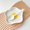 Plates Cute Egg Plate For Ceramics Kawaii Breakfast Cake Fruit Dessert Salad Decorative Dishes With Spoon Kitchen Tableware Gift