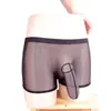 Unterhosen Die sexy Herren transparente Mesh-Dessous Boxer Penis Cock Unterwäsche mit Elefantenwölbung Schwarz Weiß Farbe für Mann Homosexuell