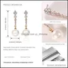 Stud Cubic Zircon Long Pearl Pendant Boucles d'oreilles de haute qualité Sier / Gold Color Drop pour les femmes Bijoux Giftz Delivery Dhnd5