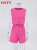 Women's Tracksuits Summer Office 2 Pieces Pink Shorts Sets Elegant O-Neck Button Vest Casual Holiday Outfit High Waist Women Suits 2023