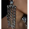 Hoop Earrings Bling Rhinestone Long Fringed Big Drop Accessories For Girl Oversize Crystal Hanging Dangle Wedding Jewelry