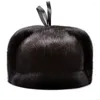 BERETS RY0204 Luxury Winter Fur Hats Male Importera minkstråbombare för man utomordemiskt varmt öronskydd ryska mössor