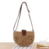 Bolsos de noche Estilo Casual Bolso de hombro hecho a mano Hollow Semi-Circle Crossbody Tejido de paja Mujer Playa